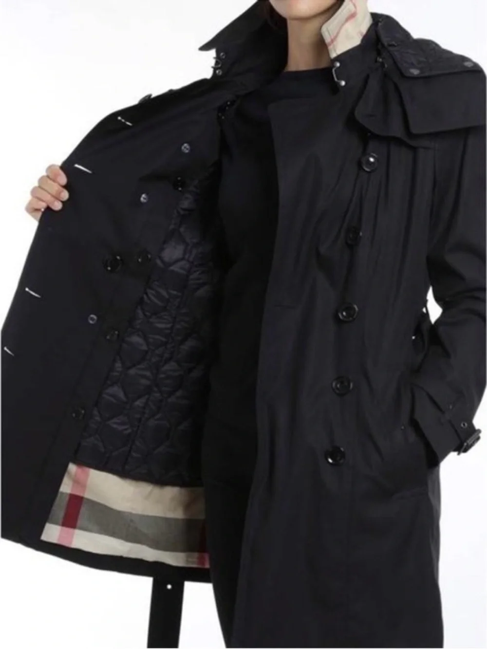 Burberry Brit Reymoore Black Double Breasted Trench Coat & Packable Insert - Picture 4 of 13